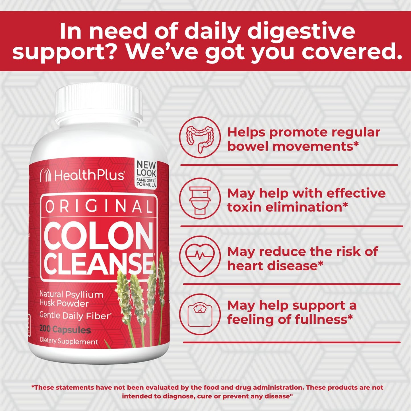 Health Plus Colon Cleanse Digestive Support | All Natural Daily Fiber for Toxin Elimination | Reduce Bloating | Supports Heart Health | 200 Capsules