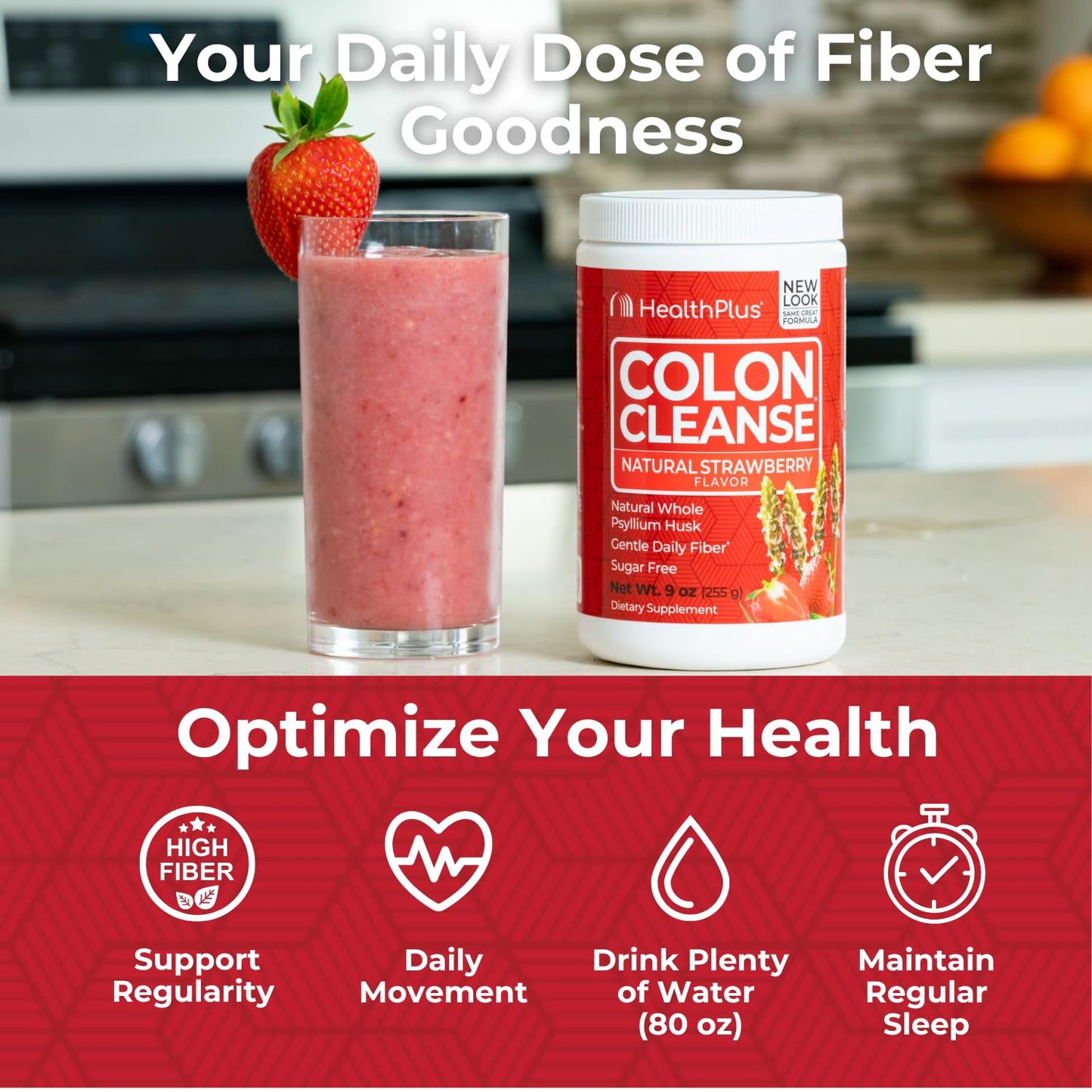 Health Plus Colon Cleanse - Psyllium Husk, Strawberry, 9 oz, 36 Servings