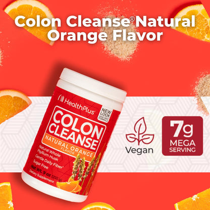 Health Plus Colon Cleanse Digestive Support - Psyllium Husk, Orange Flavor, 9 oz (36 Servings)