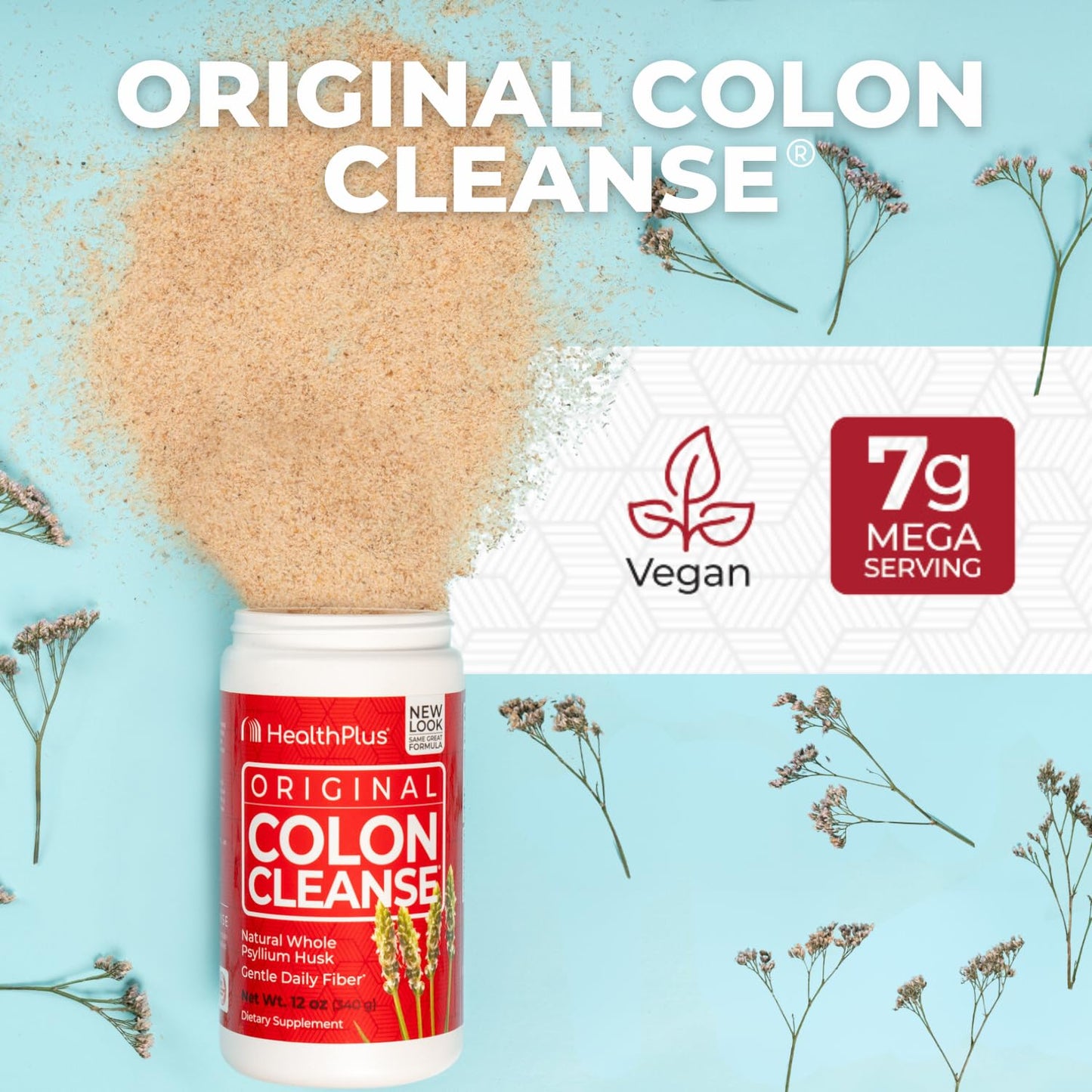 Health Plus Colon Cleanse - Natural Psyllium Fiber Powder | Gluten Free, 12 oz