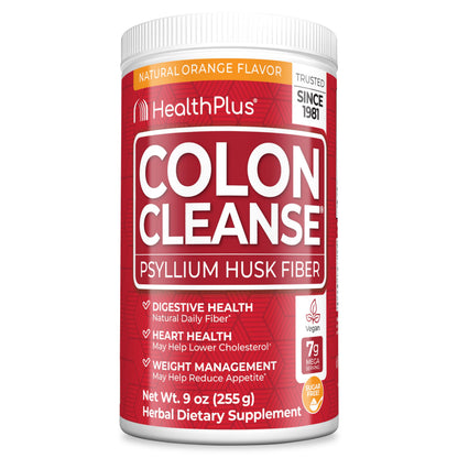 Health Plus Colon Cleanse Digestive Support - Psyllium Husk, Orange Flavor, 9 oz (36 Servings)