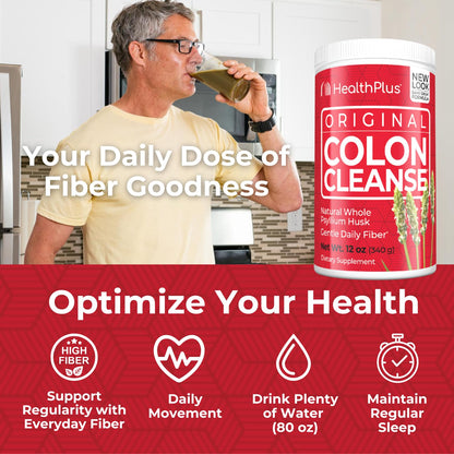 Health Plus Colon Cleanse - Natural Psyllium Fiber Powder | Gluten Free, 12 oz