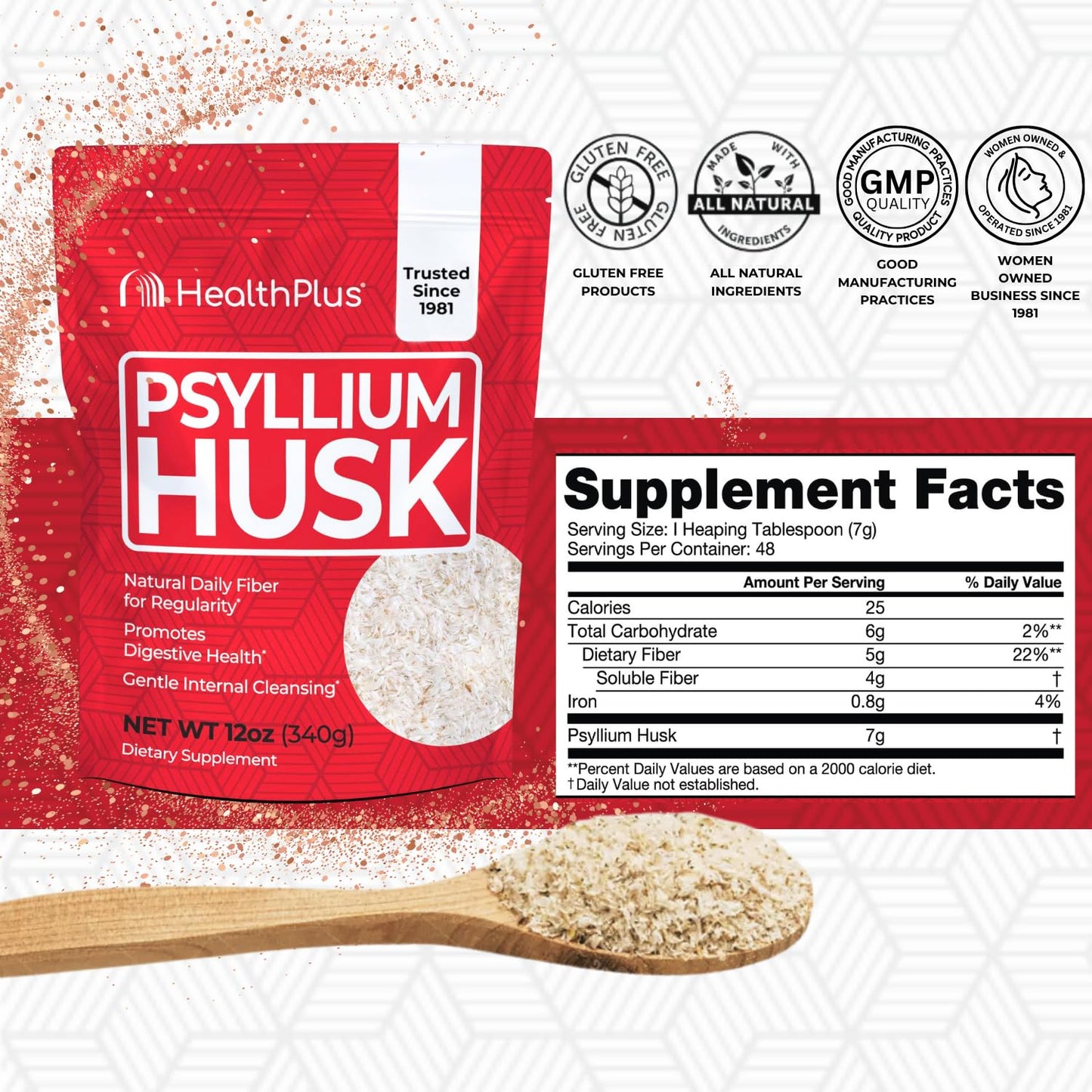 Health Plus Psyllium Husk 12 oz – Daily Fiber & Natural Detox