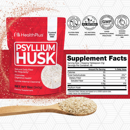 Health Plus Psyllium Husk 12 oz – Daily Fiber & Natural Detox