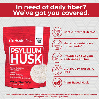 Health Plus Psyllium Husk 12 oz – Daily Fiber & Natural Detox