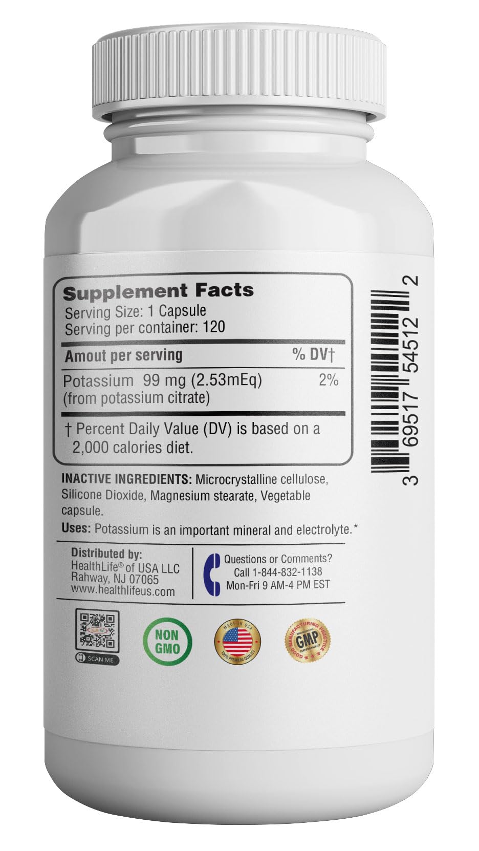 Potassium Citrate Capsule - Essential Electrolyte Support for Nerve, Muscle & Heart Health | 120 Capsules (Pack of 2)