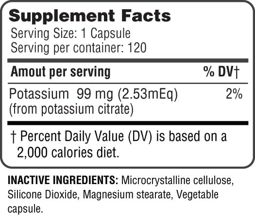 Potassium Citrate Capsule - Essential Electrolyte Support for Nerve, Muscle & Heart Health | 120 Capsules (Pack of 2)