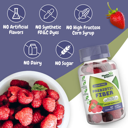 Health Supplied Mixed Berry Prebiotic Fiber Gummies – Digestive Support, Constipation Relief, Easy to Swallow