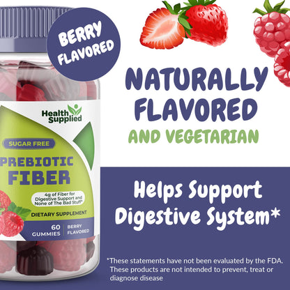 Health Supplied Mixed Berry Prebiotic Fiber Gummies – Digestive Support, Constipation Relief, Easy to Swallow