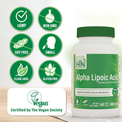 Health Thru Nutrition Alpha Lipoic Acid 600mg (60 Servings) – Vegan, Non-GMO, Gluten Free