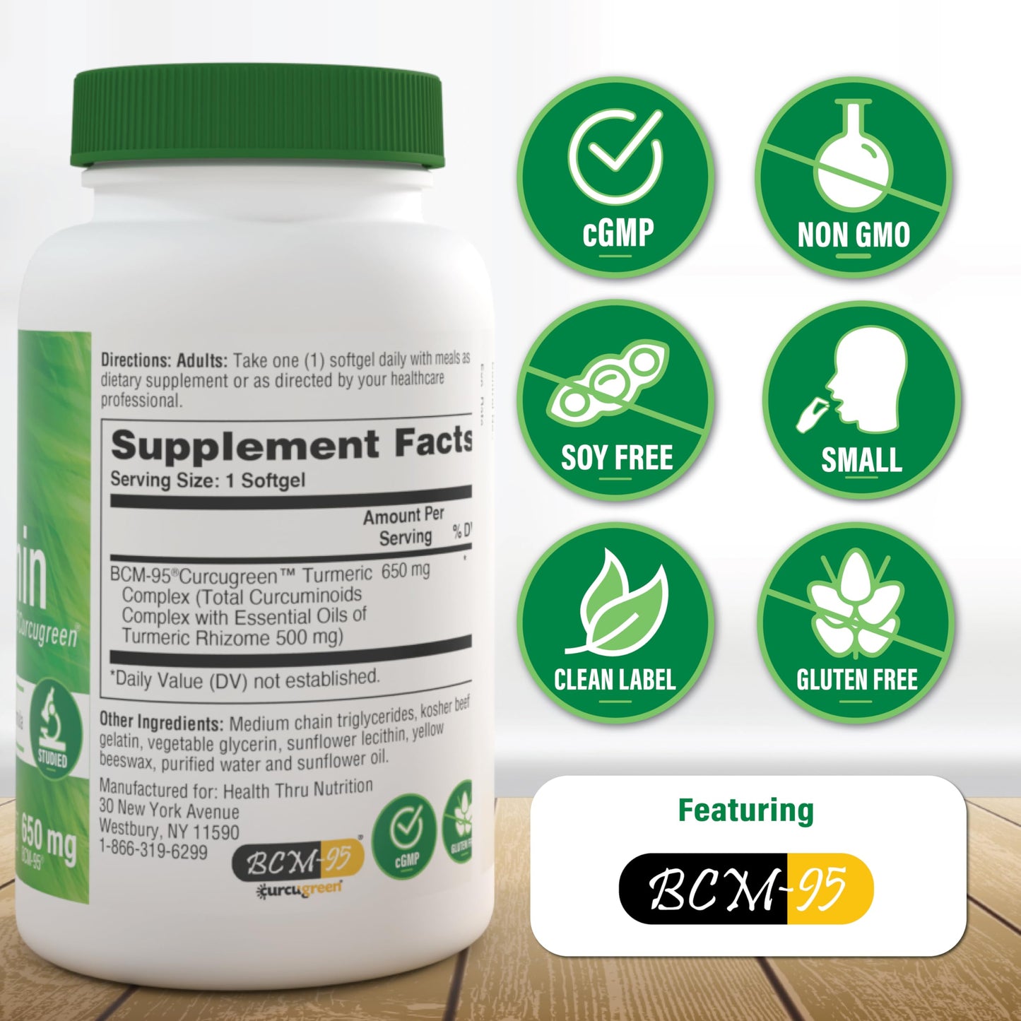 Health Thru Nutrition Curcumin 650mg BCM-95 Curcugreen | High Absorption Turmeric