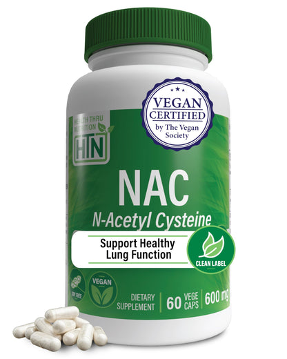 Health Thru Nutrition NAC N-Acetyl-Cysteine 600mg – Vegan Certified, Non-GMO, Gluten & Soy Free | 60 Capsules