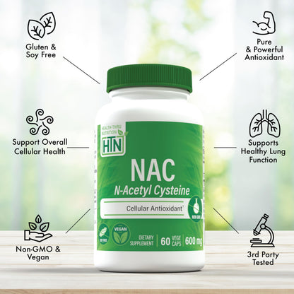 Health Thru Nutrition NAC N-Acetyl-Cysteine 600mg – Vegan Certified, Non-GMO, Gluten & Soy Free | 60 Capsules