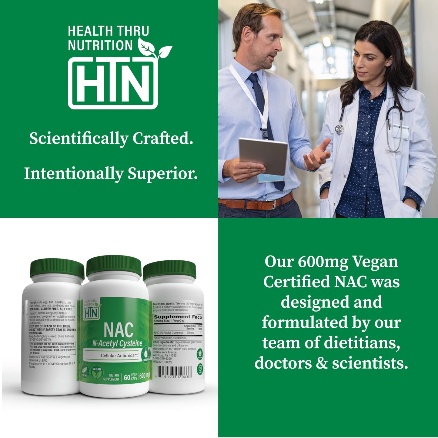 Health Thru Nutrition NAC N-Acetyl-Cysteine 600mg – Vegan Certified, Non-GMO, Gluten & Soy Free | 60 Capsules