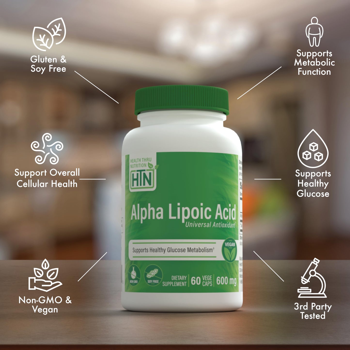 Health Thru Nutrition Alpha Lipoic Acid 600mg (60 Servings) – Vegan, Non-GMO, Gluten Free