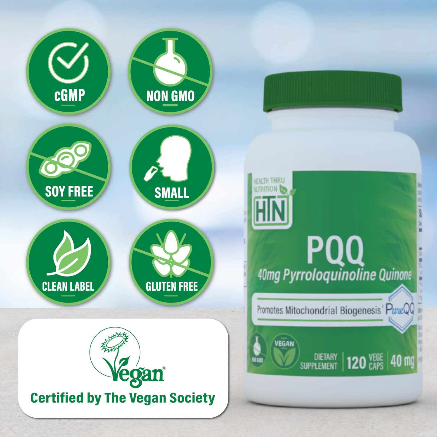 Health Thru Nutrition PureQQ PQQ 40mg – 120 Servings | Vegan, Non-GMO