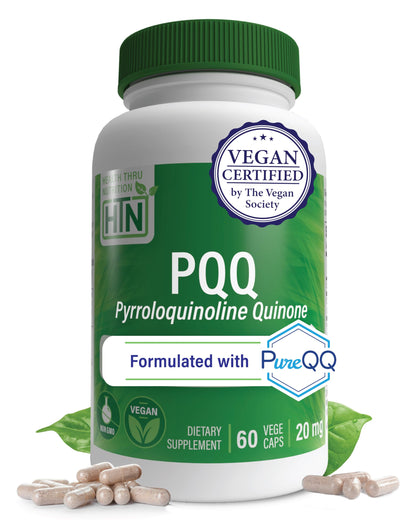 Health Thru Nutrition PQQ 20mg 60 Servings Pyrroloquinoline Quinone as PureQQ | Promotes Mitochondrial Biogenesis | Certified Vegan | Non-GMO Gluten Soy Free Capsules| Clean Label PQQ Supplement