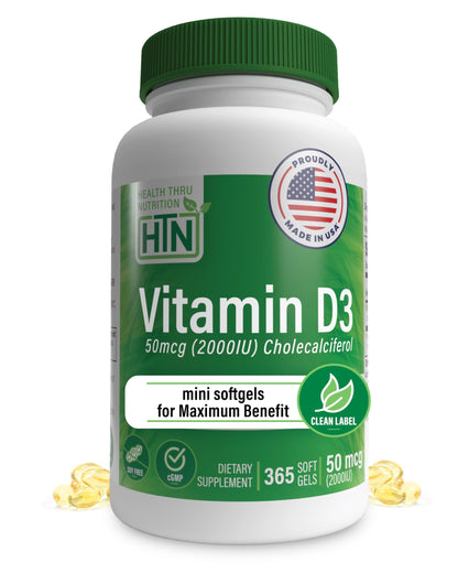 Vitamin D3 2000 IU 365 Mini Softgels – Immune and Bone Support | HTN