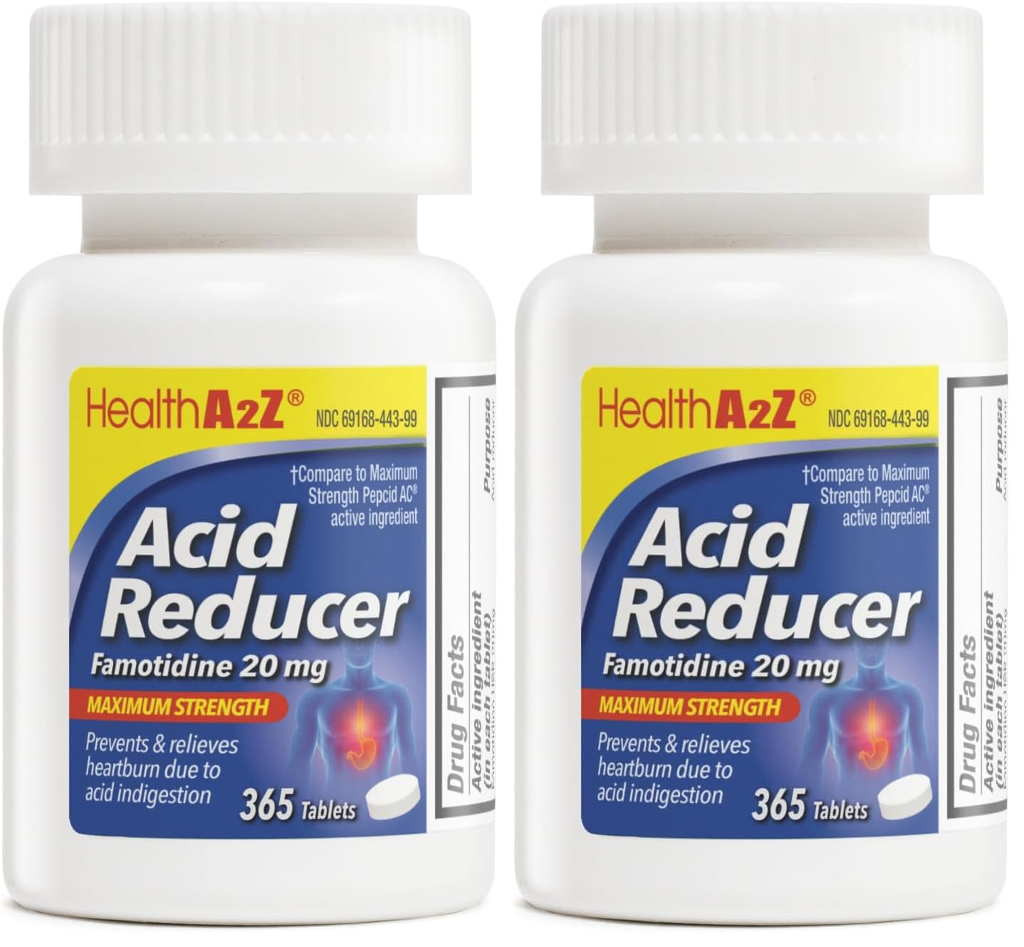 HealthA2Z Acid Reducer 20mg Famotidine – Maximum Strength Heartburn Relief (365 Tablets x 2)
