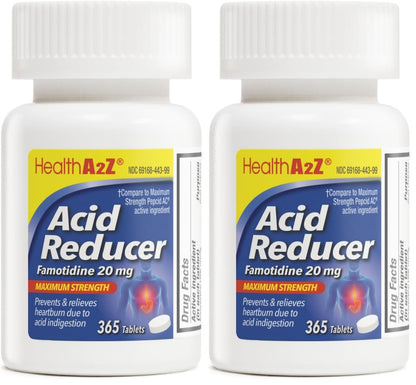 HealthA2Z Acid Reducer 20mg Famotidine – Maximum Strength Heartburn Relief (365 Tablets x 2)