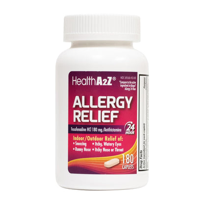 HealthA2Z Allergy Relief - Fexofenadine 180mg | 180 Caplets | 24-Hour Non-Drowsy Antihistamine