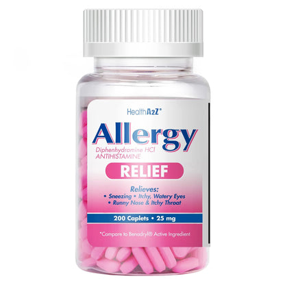 HealthA2Z Allergy Relief | Diphenhydramine HCl 25mg – 200 Caplets