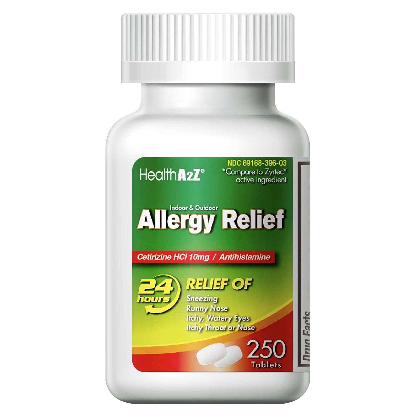 HealthA2Z Allergy Relief Cetirizine 10mg | All Day Indoor & Outdoor Allergy Relief (250 Count)