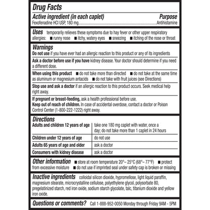 HealthA2Z Allergy Relief - Fexofenadine 180mg | 180 Caplets | 24-Hour Non-Drowsy Antihistamine