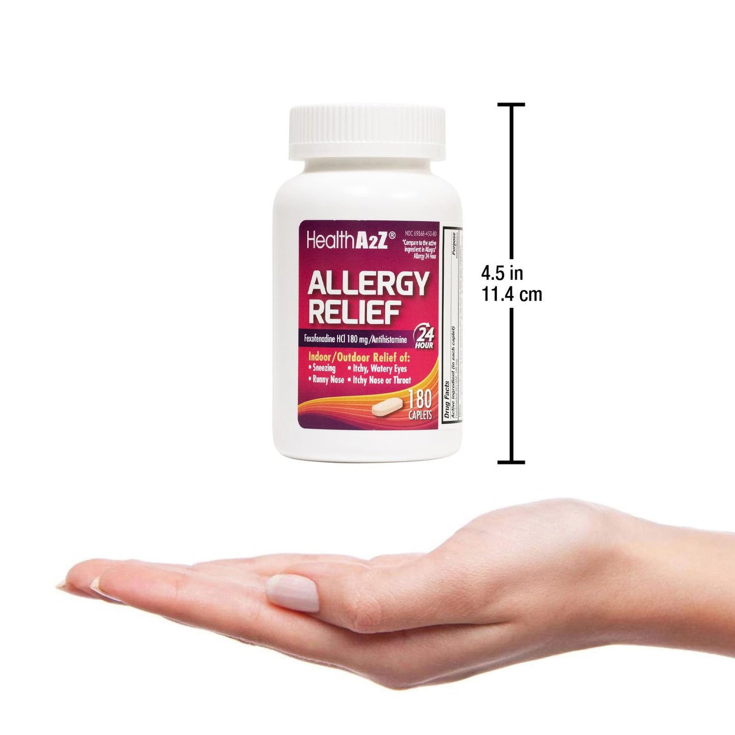 HealthA2Z Allergy Relief - Fexofenadine 180mg | 180 Caplets | 24-Hour Non-Drowsy Antihistamine