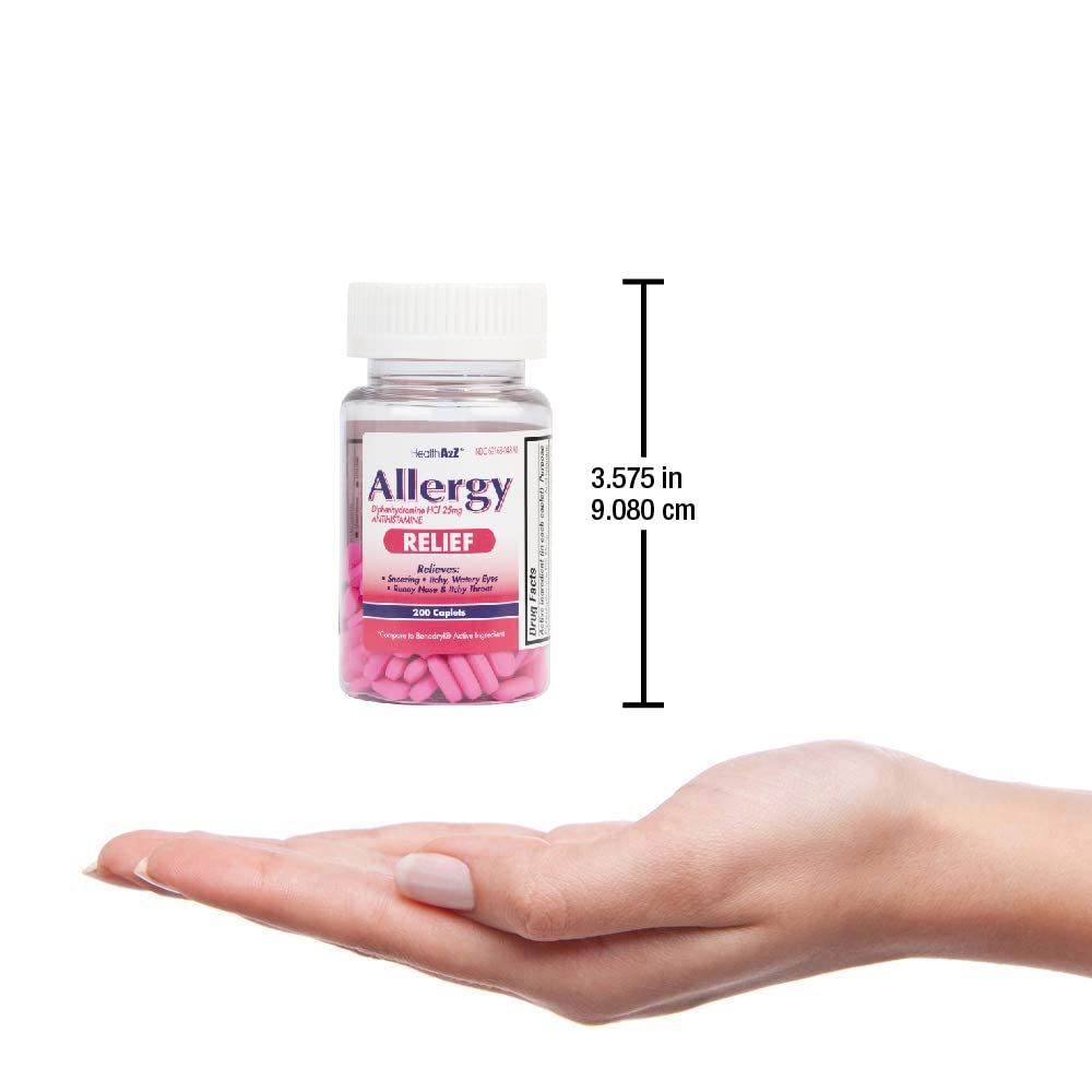 HealthA2Z Allergy Relief | Diphenhydramine HCl 25mg – 200 Caplets