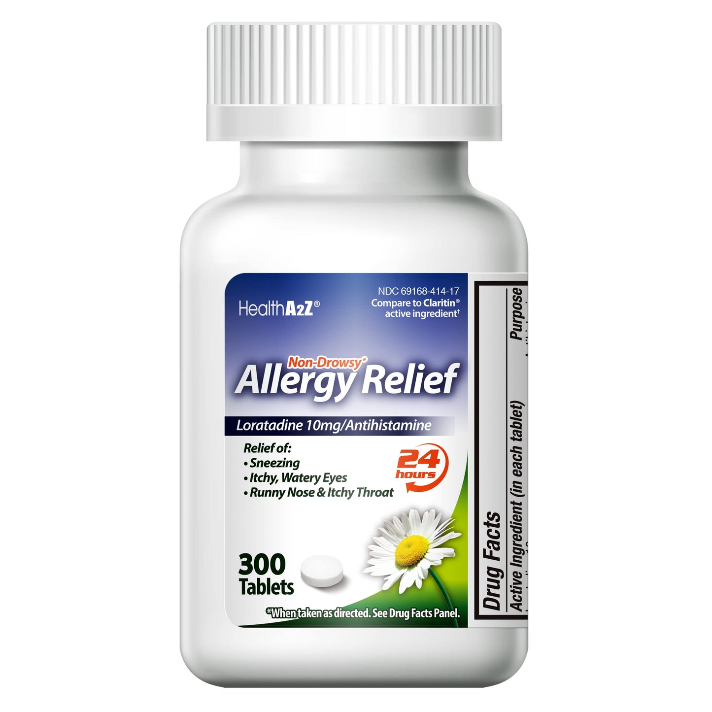 HealthA2Z Allergy Relief | Loratadine 10mg | 24-Hour Non-Drowsy Antihistamine | 300 Tablets