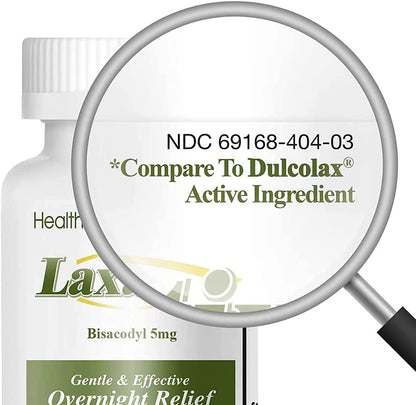 HealthA2Z Laxative Bisacodyl 5mg – 100 Count Bottles, Pack of 2 | Gentle Overnight Relief