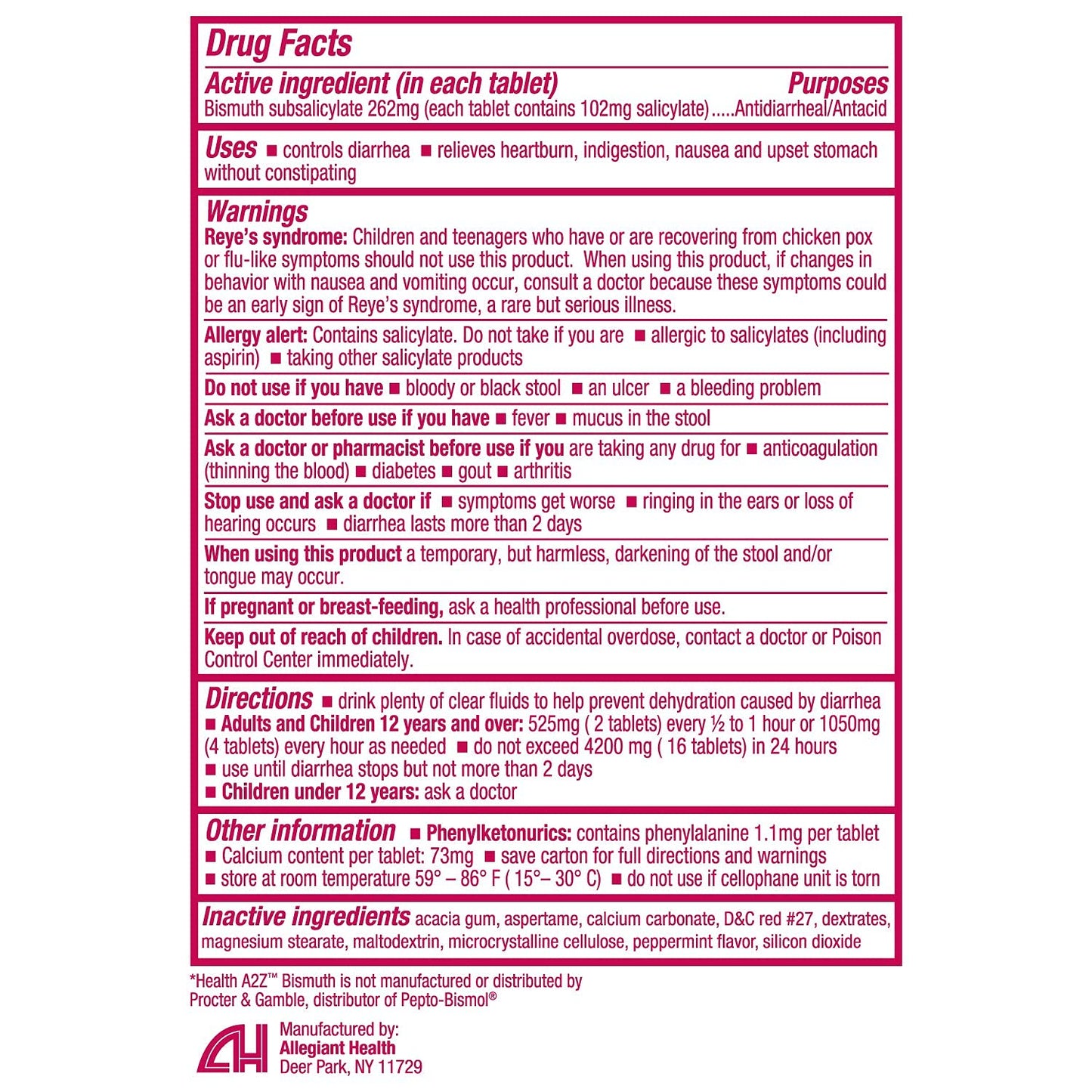 HealthA2Z Bismuth Subsalicylate 262mg | Multi-Symptom Digestive Relief | 24-Pack (288 Tablets)