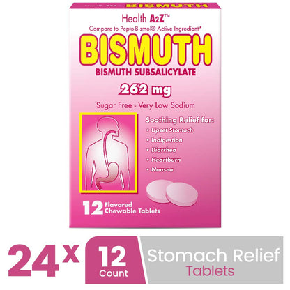 HealthA2Z Bismuth Subsalicylate 262mg | Multi-Symptom Digestive Relief | 24-Pack (288 Tablets)