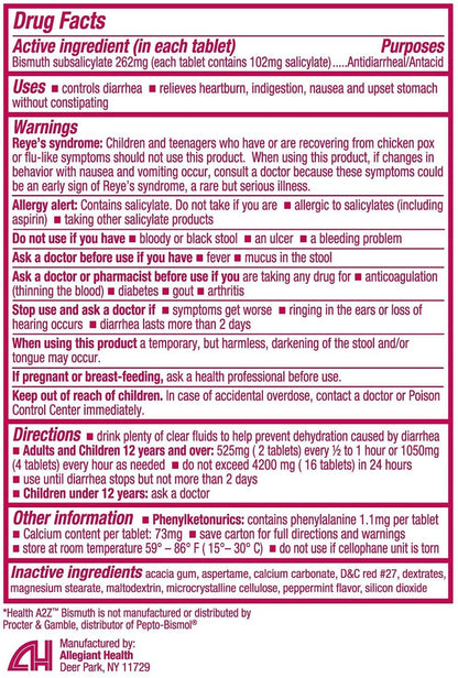 HealthA2Z Bismuth | Multi-Symptom Digestive Relief 3-Pack (36 Tablets)