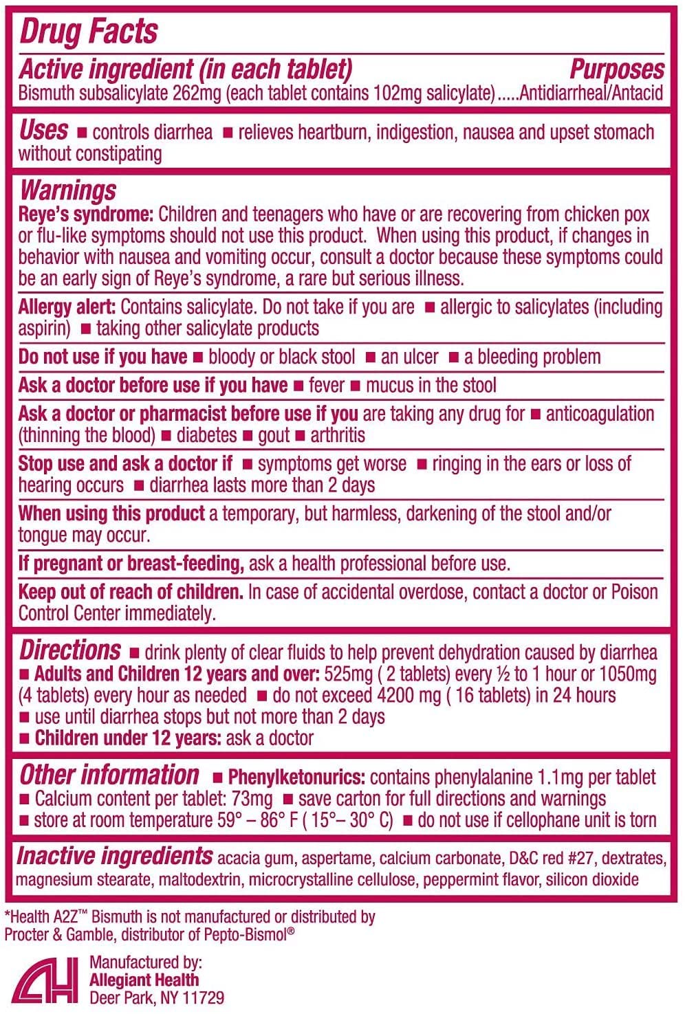 HealthA2Z Bismuth | Multi-Symptom Digestive Relief 3-Pack (36 Tablets)