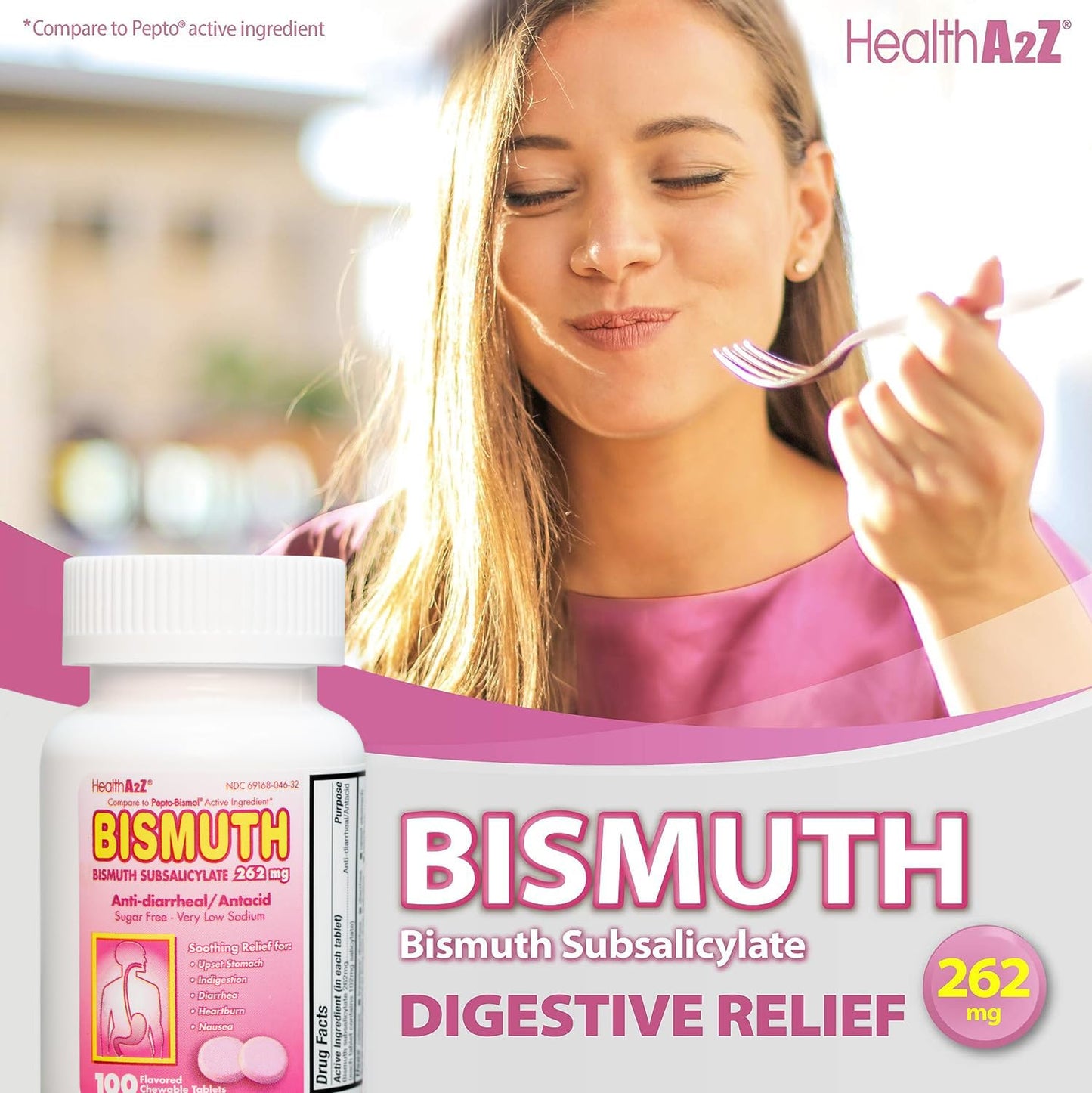 HealthA2Z Bismuth Subsalicylate 262mg | Multi-Symptom Digestive Relief (100 Count)