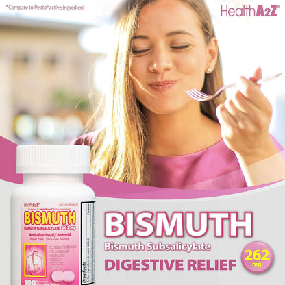 HealthA2Z Bismuth Subsalicylate 262mg | Multi-Symptom Digestive Relief (100 Count)