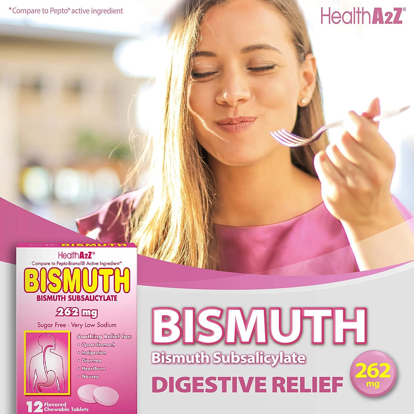 HealthA2Z Bismuth Subsalicylate 262mg | Multi-Symptom Digestive Relief | 24-Pack (288 Tablets)