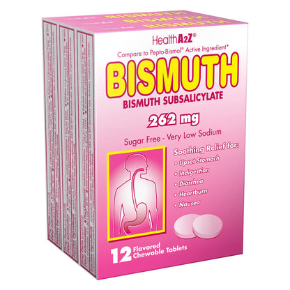 HealthA2Z Bismuth | Multi-Symptom Digestive Relief 3-Pack (36 Tablets)