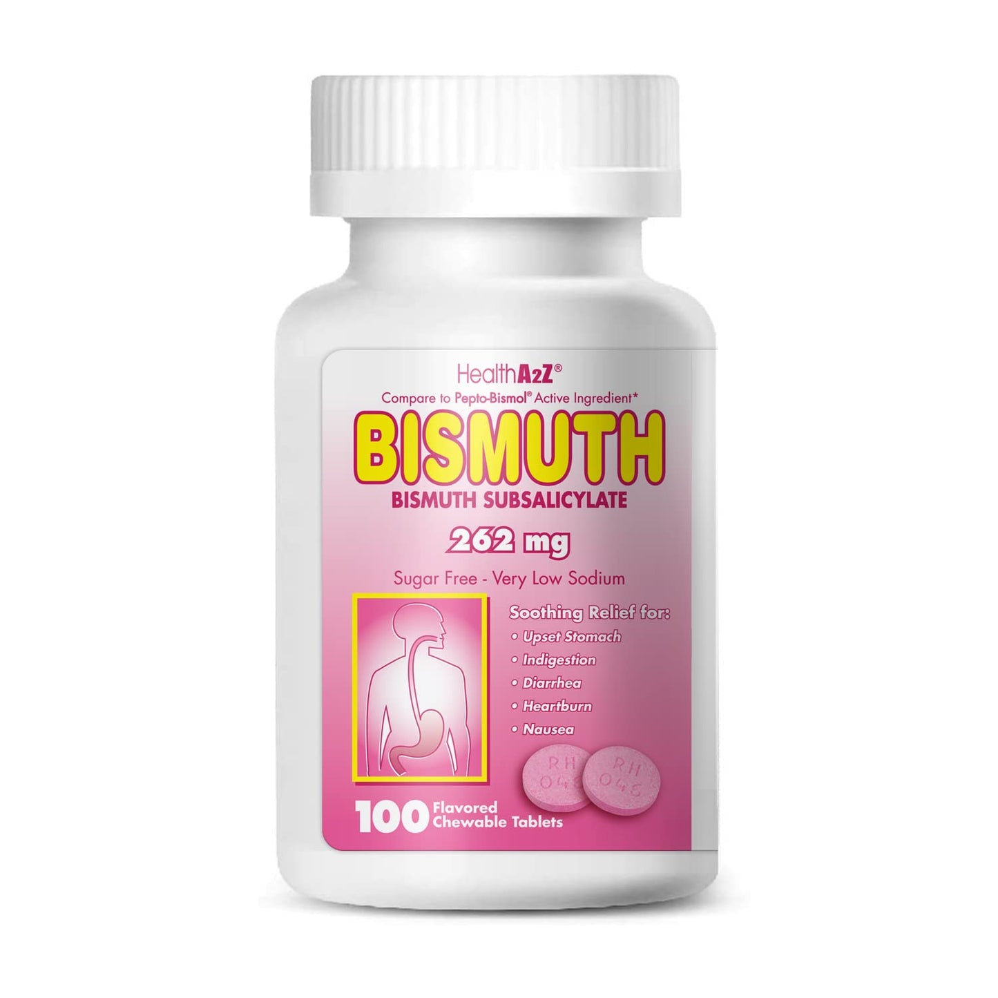 HealthA2Z Bismuth Subsalicylate 262mg | Multi-Symptom Digestive Relief (100 Count)