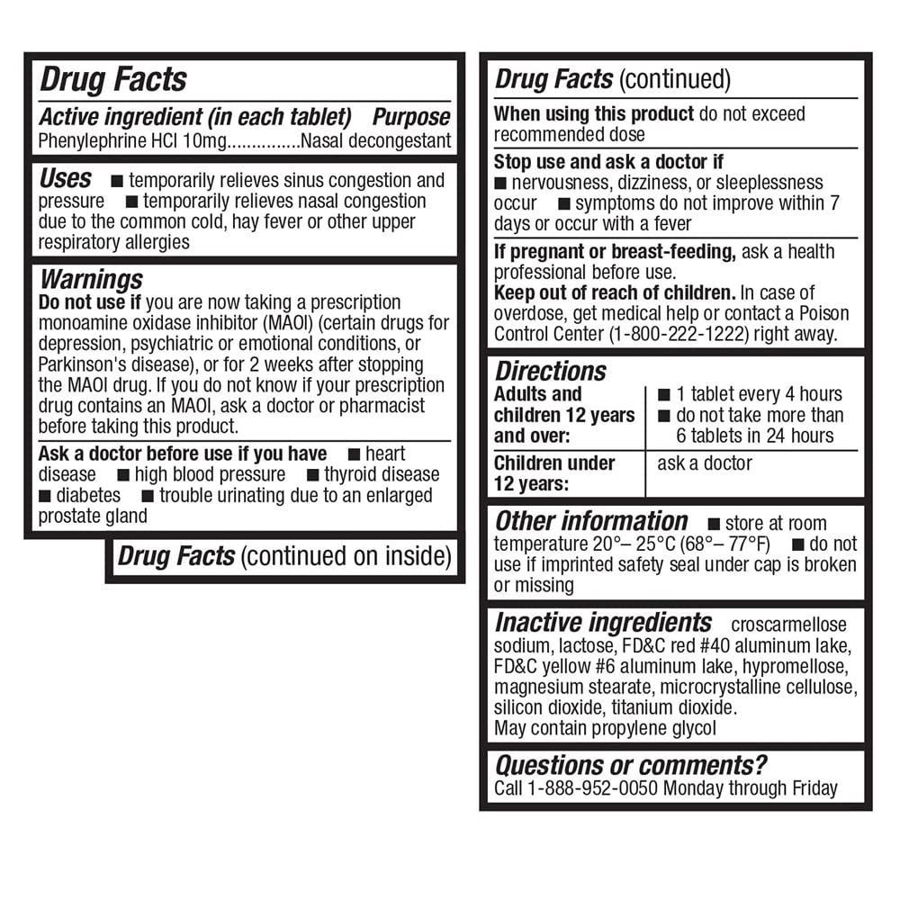 HealthA2Z Decongestant PE - Phenylephrine HCl 10 mg, Maximum Strength Non-Drowsy Nasal & Sinus Relief (90 Count)