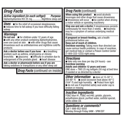 HealthA2Z Sleep Aid Softgels – Diphenhydramine HCl 25 mg, Non-Habit Forming, 96 Softgels