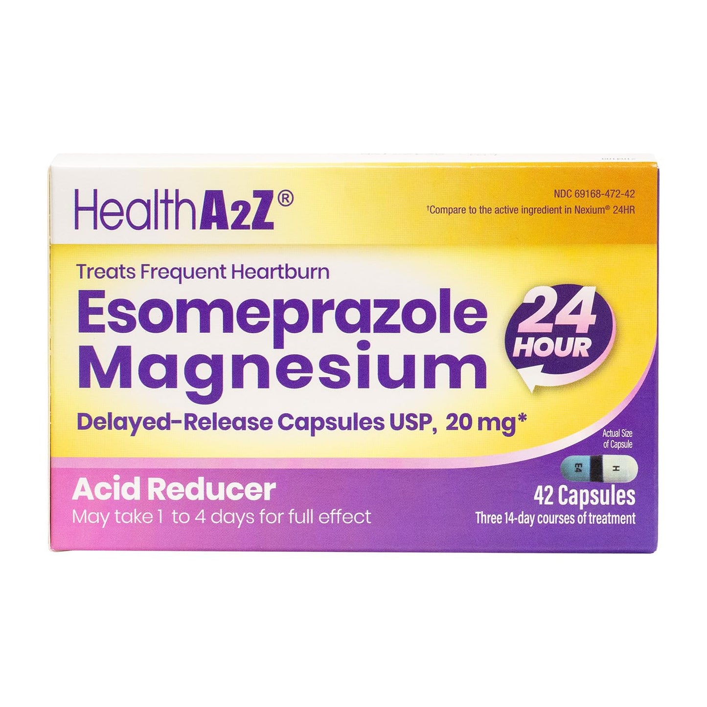 HealthA2Z Esomeprazole Magnesium 20mg | 24-Hour Heartburn Relief | 42 Count