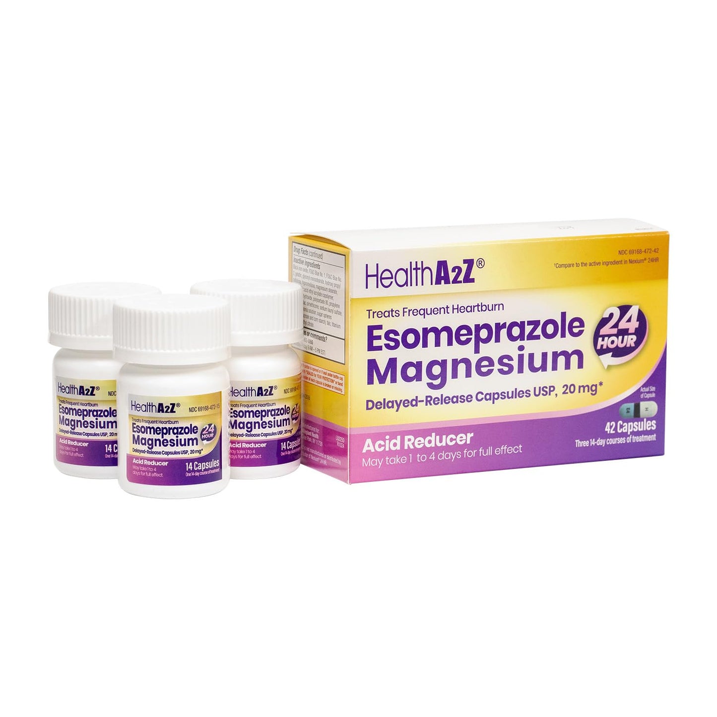 HealthA2Z Esomeprazole Magnesium 20mg | 24-Hour Heartburn Relief | 42 Count