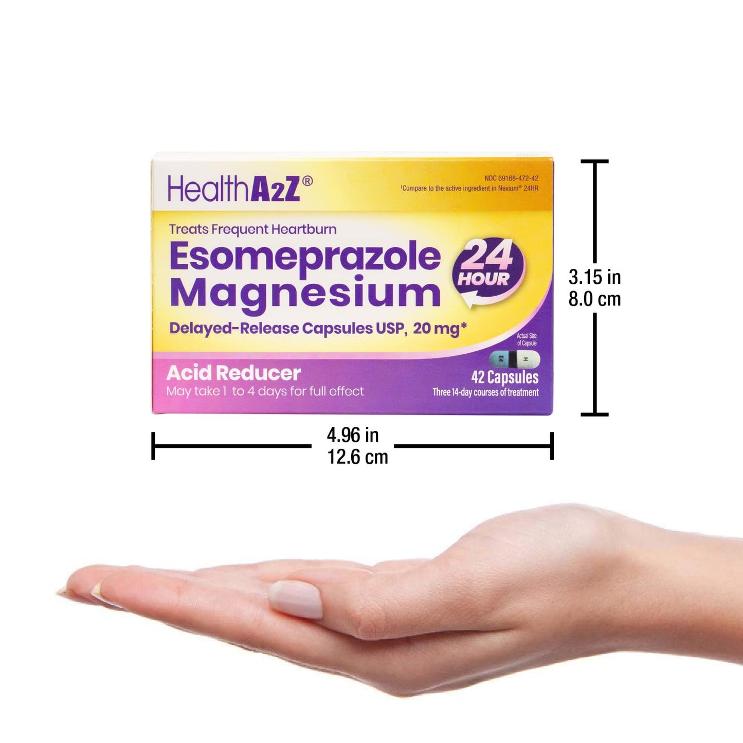HealthA2Z Esomeprazole Magnesium 20mg | 24-Hour Heartburn Relief | 42 Count