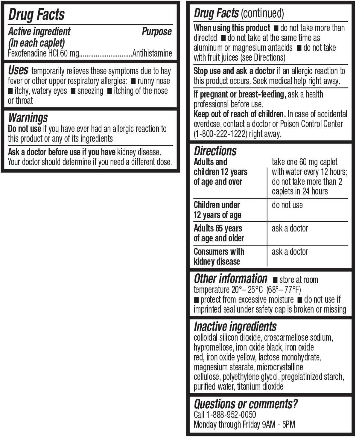 HealthA2Z Fexofenadine HCl 60mg – 12-Hour Allergy Relief (Indoor & Outdoor) – 120 Count