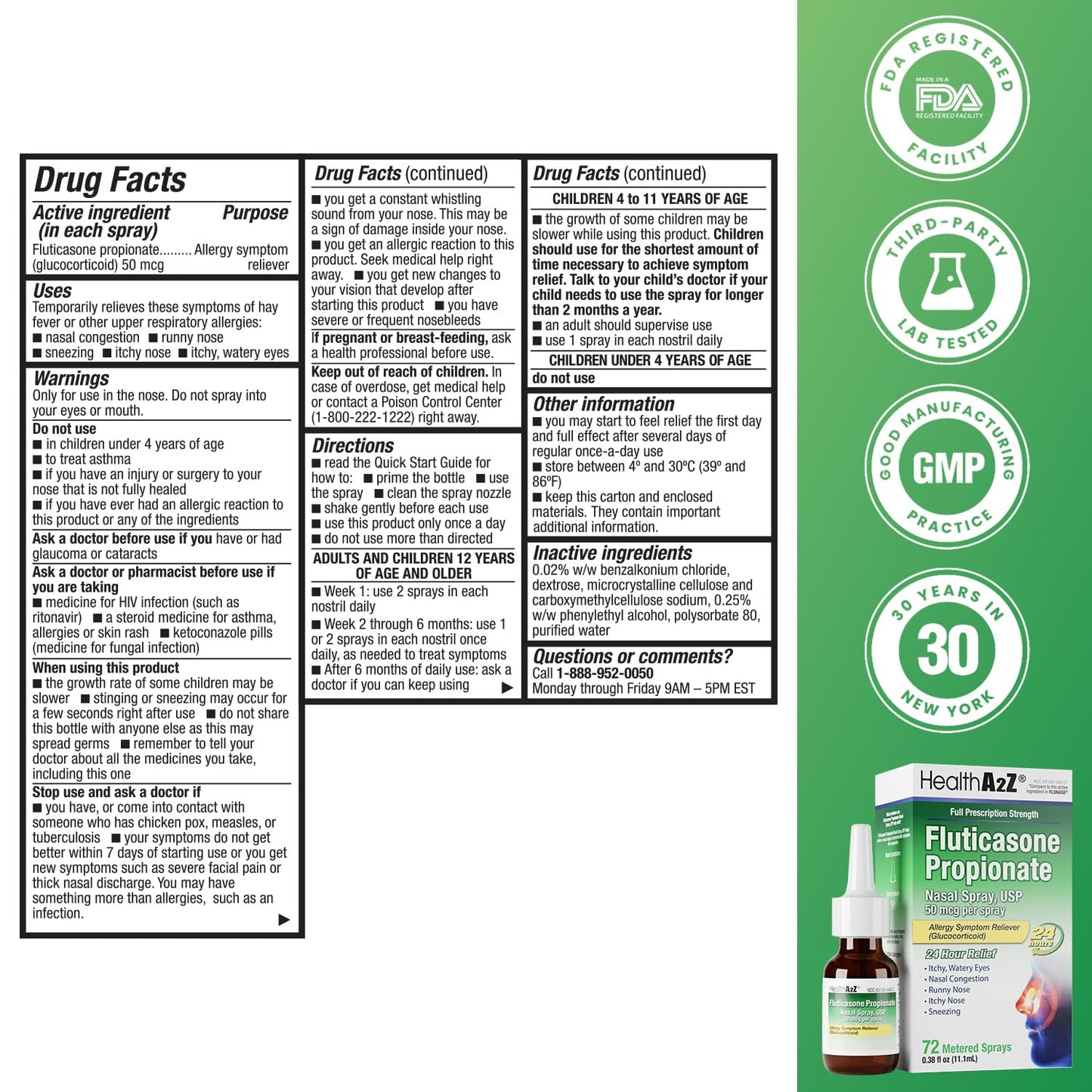 HealthA2Z Fluticasone Propionate Nasal Spray | 50 mcg per Spray, 72 Sprays