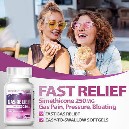 HealthA2Z Gas Relief Simethicone 250mg | Fast Gas Relief (200 Softgels)