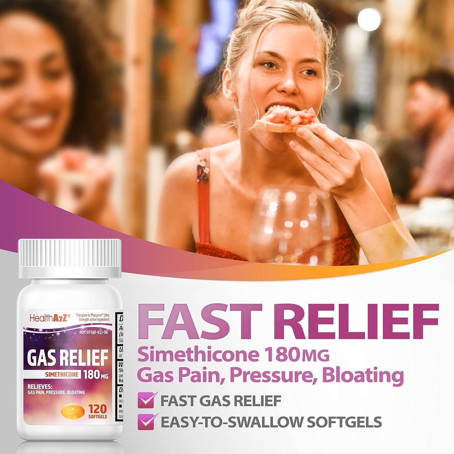 HealthA2Z Gas Relief Simethicone 180 mg | 120 Softgels | Fast Gas Relief